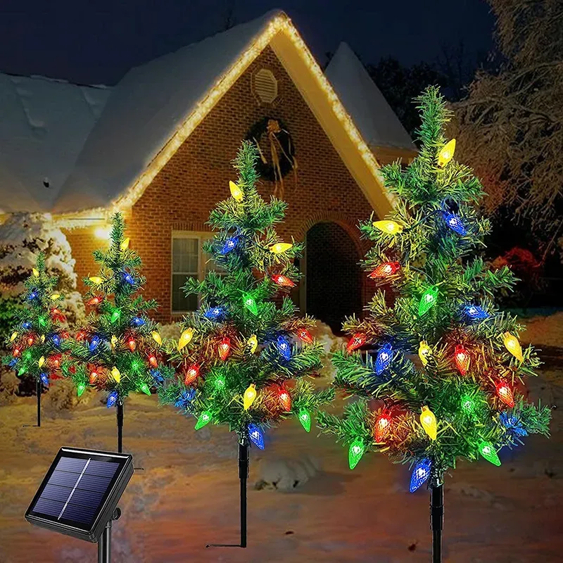 Solar Christmas Tree glowing warmly